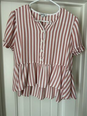 Madewell Rust-Striped Peplum Button-Front Top